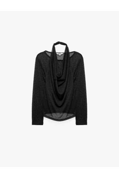 Koton Slim Fit Drapeli Katmanlı Degaje Yaka Uzun Kollu Bluz