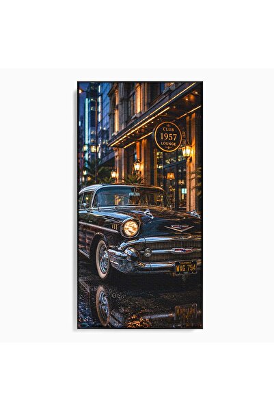 Luxcanva Tablou Canvas Frumusetea Retro 60x120 cm cu Rama Negru Masina Noapte...