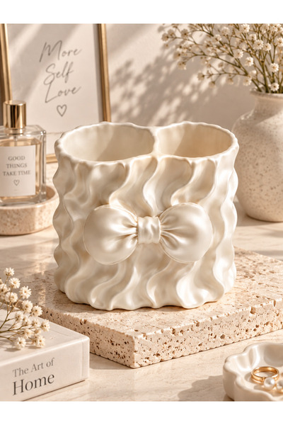 Lotus Fiyonk Detaylı Çift Bölmeli Organizer – Makyaj, Takı ve Masaüstü Düzenl...