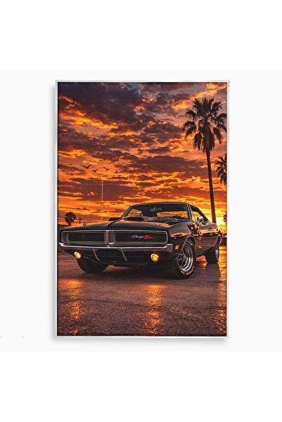 Luxcanva Tablou Canvas Masina Clasica La Apus 40x60 cm cu Rama Argintiu Noapt...