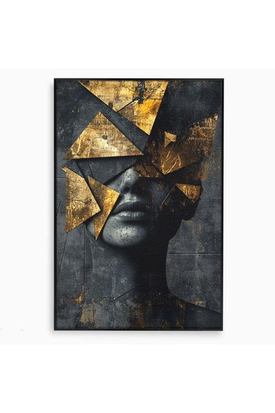 Luxcanva Tablou Canvas Fragmente de Aur 40x60 cm cu Rama Negru Abstract Geome...