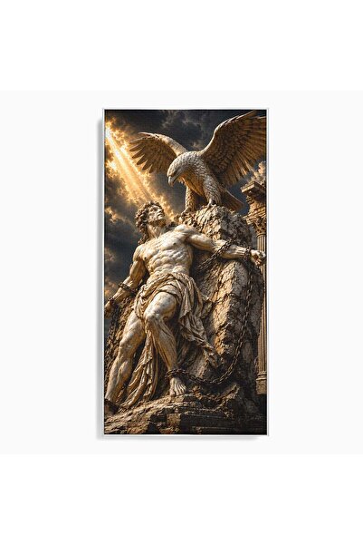 Luxcanva Tablou Canvas Prometeu Si Vulturul 50x100 cm cu Rama Argintiu Mitolo...