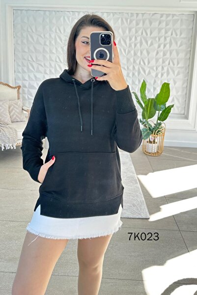 İnce Topuk سويت شيرت بقلنسوة وجيوب على شكل كنغر 7K023