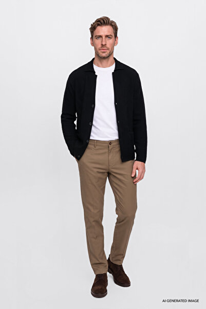 ALTINYILDIZ CLASSICS Men's Beige Cotton Slim Fit Dobby Side Pocket Flexible C...