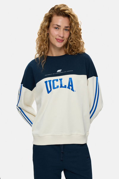 UCLA AMERIE Kemik Rengi Bisiklet Yaka Baskılı Pamuklu Loose Fit Kadın Sweatshirt