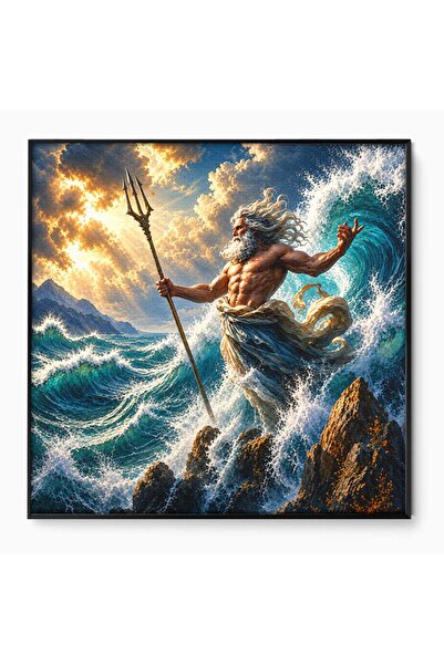 Luxcanva Tablou Canvas Poseidon Stapanul Marii 50x50 cm cu Rama Negru Zeitate...