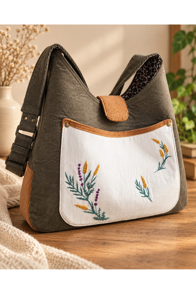 yaseminhandmade Derin Orman El Nakışlı Fitilli Kadife Hobo Çanta – Ayarlanabi...