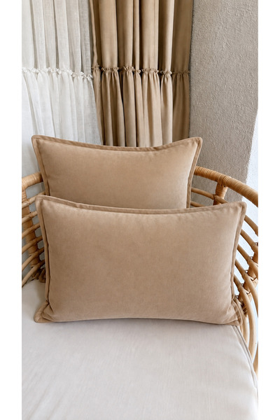 Decamor home Pearl Velvet Textured Beige Throw Pillow Cover