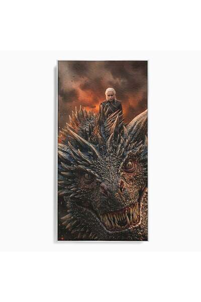 Luxcanva Tablou Canvas Dragon In Zbor 60x120 cm cu Rama Argintiu Daenerys Fan...