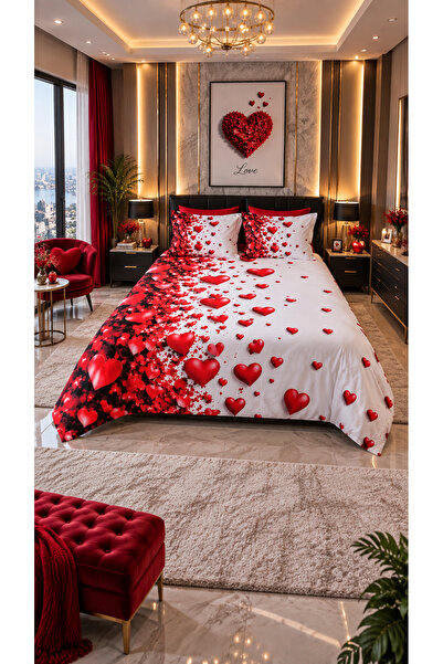 AYBERK HOME TEXTİLE Heart Shower Cotton Double Duvet Cover Set with 6-Piece F...
