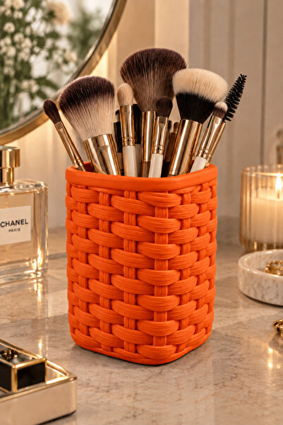 Belupa Basket Textured Decorative Makeup Brush Holder Organizer Pen Holder 13 cm
