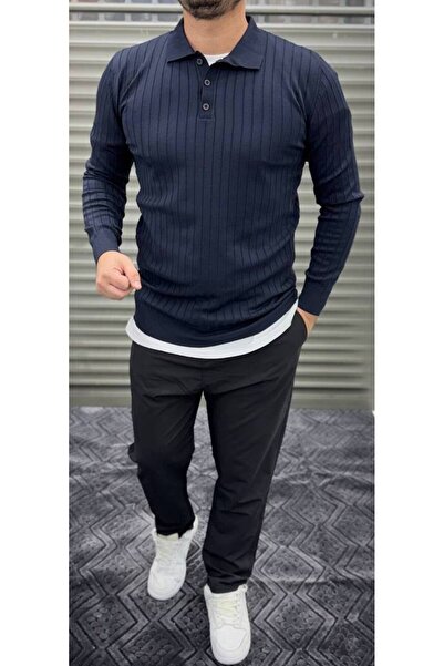 Thebomb Polo Neck Buttoned Men's Knitwear Sweater