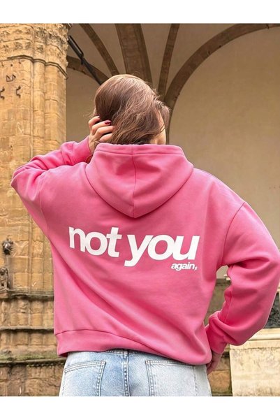 MITHRAS OUTDOORS Unisex Pink Not You Again Back Printed Hooded Sweatshirt Pri...
