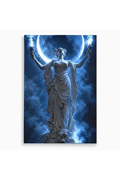 Luxcanva Tablou Canvas Zeita Lunii 80x120 cm pe Sasiu Lemn Mistic Statuie Zeita