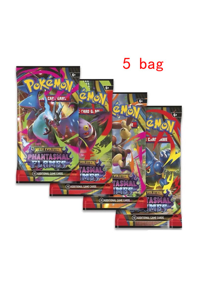 BANDAI 5 bag 360Pcs/Set Poke Card MEGA EVOLUTION PHANTASMAL FLAMES Prismatic ...