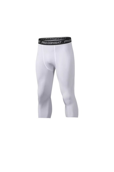 Choice L white cropped Mens Compression Pants Tights Cool Dry Leggings Sports...