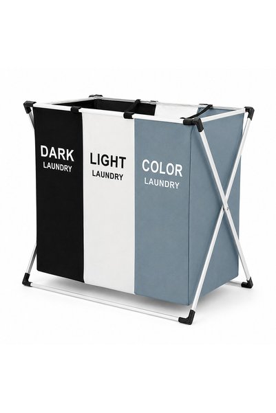 OEM Coș de rufe cu 3 compartimente, pliabil, capacitate 135 L, 65 x 40 x 60 c...
