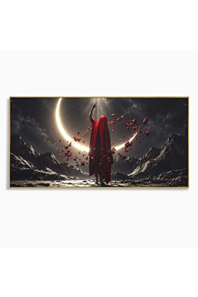 Luxcanva Tablou Canvas Misterul Lunii Rosii 140x70 cm cu Rama Auriu Peisaj No...