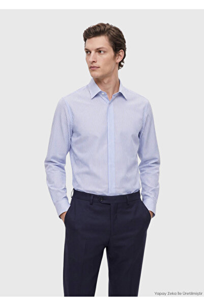 Ramsey Blue Striped Casual Fit Long Woven Casual 100% Cotton Shirt