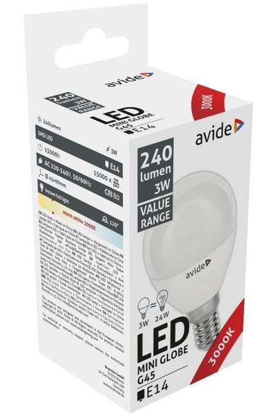 Avide LED Σφαιρικό 3W E14 Θερμό 3000K
