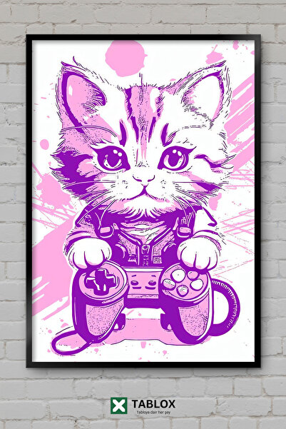 tablomaxtbx Cat Kedi Joystick Controller Game Poster Frame Διακοσμητικός πίνα...