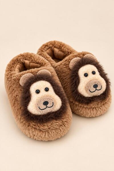 Platana Çocuk Unisex Aslan Figürlü Peluş Panduf Rahat Ev Ayakkabısı