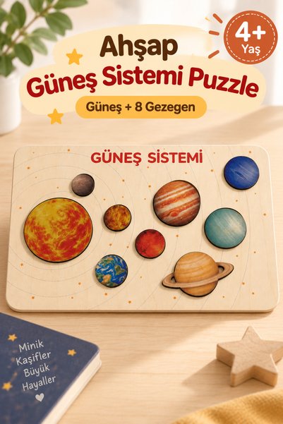 Mind of Toys Ahşap Güneş Sistemi Puzzle Oyunu, Eğitici Gezegen Eşleştirme Oyu...