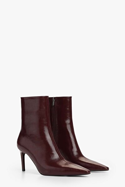 Shoeberry Kadın Lowel Bordo Cilt Topuklu Bot