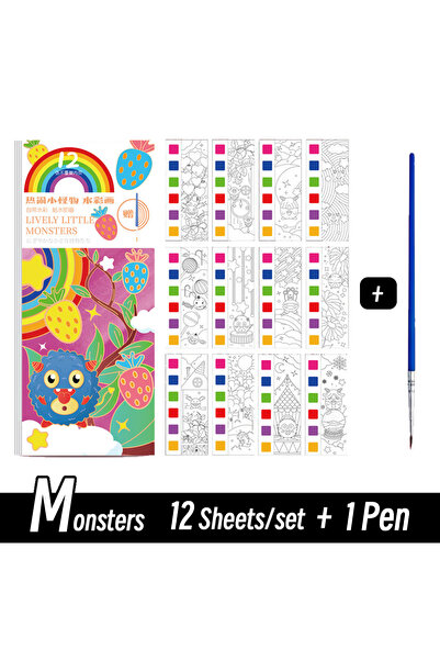 Choice Monsters kkjoy 12 Sheets Portable Watercolor Painting Book with Paint ...