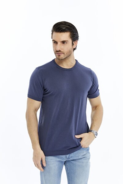 Trist Star Men's Indigo 100% Cotton Crew Neck Short Sleeve Knit Sweater Trist...