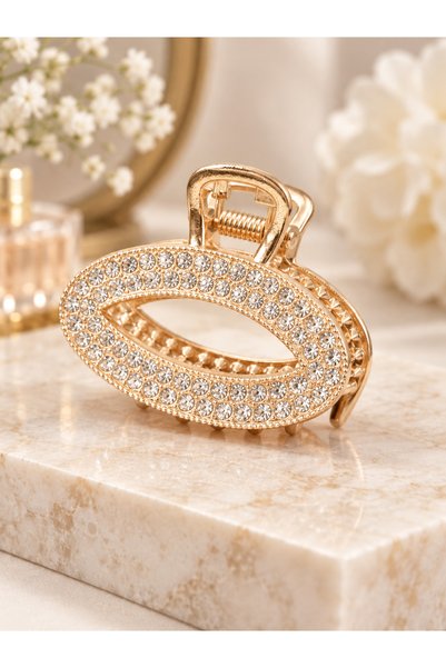Miastore Stone-Encrusted Oval Clasp Hairpin Women's Hair Clip Rose Gold Styli...