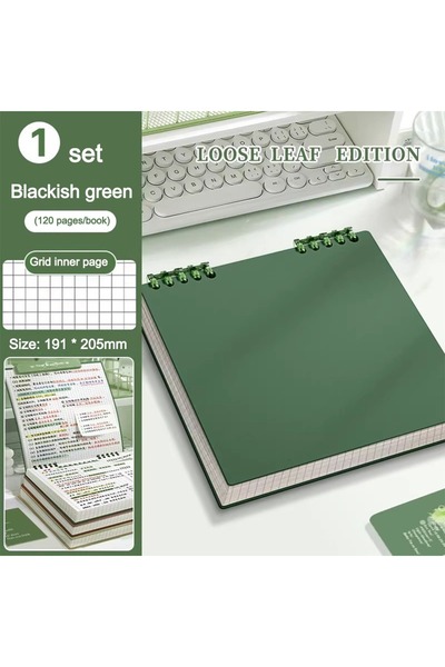 Choice Dark Green Multifunctional 120 Pages Loose-leaf Notebook Color Detacha...