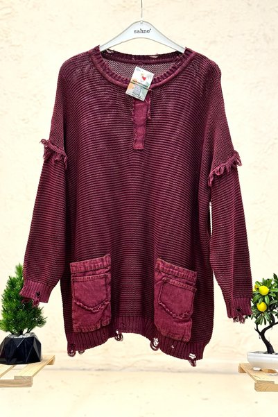 sahnemoda Organic cotton sweater with tassels and pocket