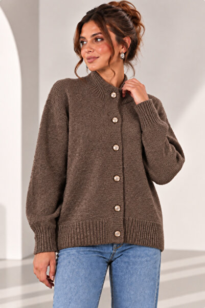citycenterfashion كارديجان نسائي من التريكو ذو ياقة دائرية و5 أزرار cty-abr-8052