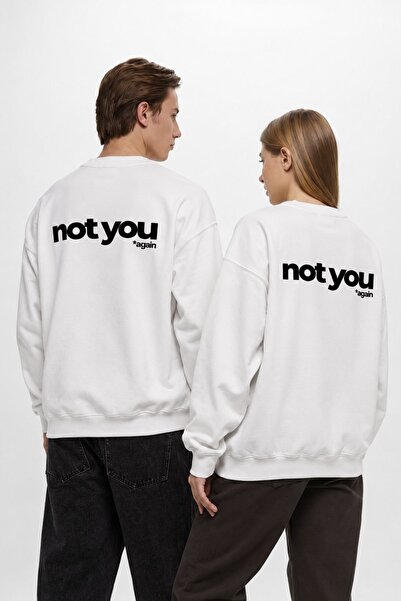 GIA - ART Hanorac oversize unisex, alb, cu imprimeu „Not You Again” – Guler t...