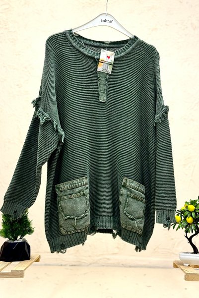 sahnemoda Organic cotton sweater with tassels and pocket