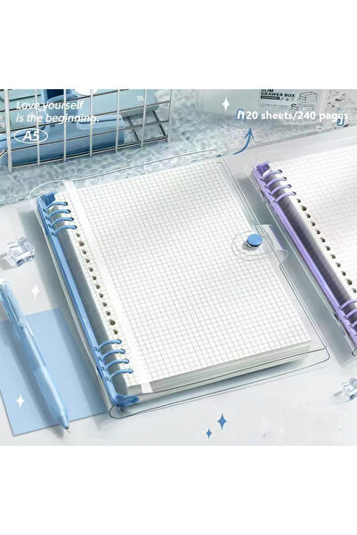 Choice blue Diary A5 Transparent Soft Cover Loose Leaf Checkered Book School ...