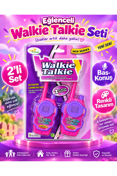 PONİKİDO 2’li Çocuk Telsizi Walkie Talkie Oyuncak Telsiz Seti – Bas Konuş Pembe