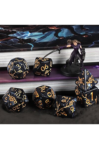 Choice Black golden letter DND Dice Set -7pc Plum Flower Polyhedral Dice for ...