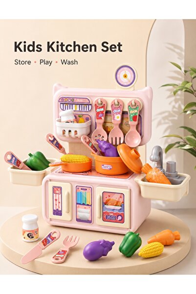 F.A.M.S Kids Kitchen Set with Manual Water Sink, Pretend Play Cooking Toy wit...
