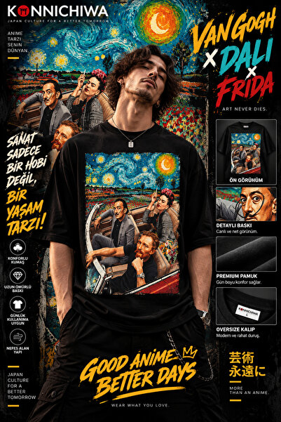 FG KONNİCHİWA Tricou cu imprimeu artistic Van Gogh Salvador Dali Frida Kahlo ...