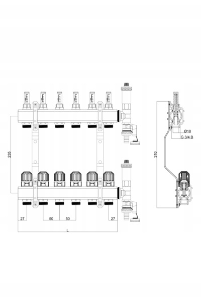 DIAMOND Distribuitor INOX pentru încălzire în pardoseală cu 3 căi