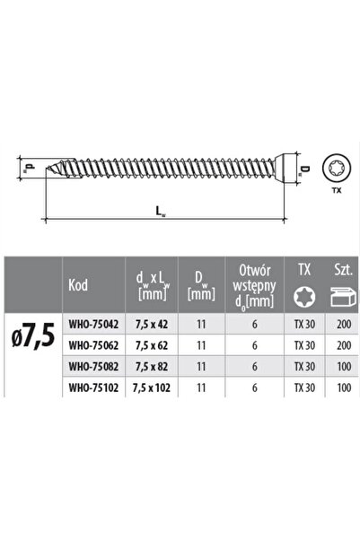 Klimas Wkret-Met Șuruburi pentru garduri călite cu cap înecat 7,5 x 102mm 100...