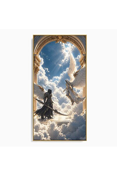 Luxcanva Tablou Canvas Inger Si Demon In Ceruri 60x120 cm cu Rama Auriu Cerur...