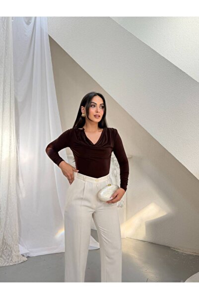 Butik Beyza Degaje Collar Accessories Sandy Stretchy Fabric Blouse