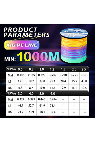 Choice خيط صيد PE مضفر 16 جدلة، 0.6 مم، مادة يابانية 100%، 300/500/1000 متر، ...