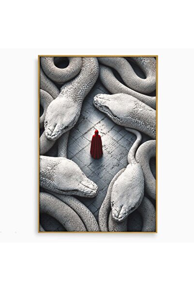 Luxcanva Tablou Canvas Misterul Serpilor Uriasi 70x100 cm cu Rama Auriu Figur...
