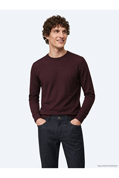 Kip Burgundy Plain Knitted Wool Blend Sweater