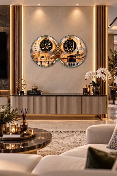 Decorita Sonsuzluk Şekilli Cam Tablo | Mekke & Medine | Patentli Ürün