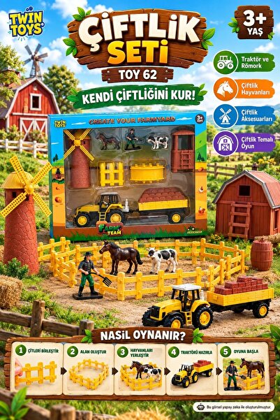 Çiftlik Seti Toy-62 / Çocuk Eğitici Hayvanlı Küçük Çiftlik Oyun Seti 3+ Yaş